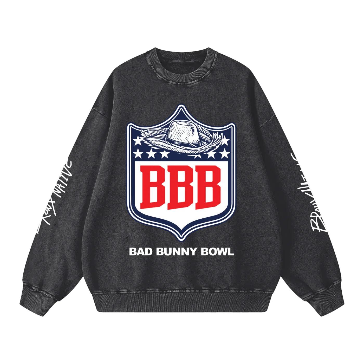 Bad Bunny Bowl Snow Washed Oversized Sweatshirt – Bronx Native Shop