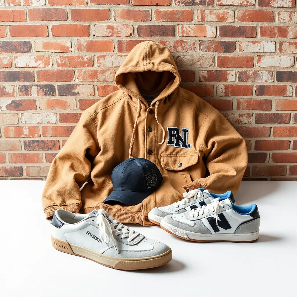 Curated Bronx-inspired streetwear items including a hoodie, jacket, cap, and sneakers on a clean studio backdrop