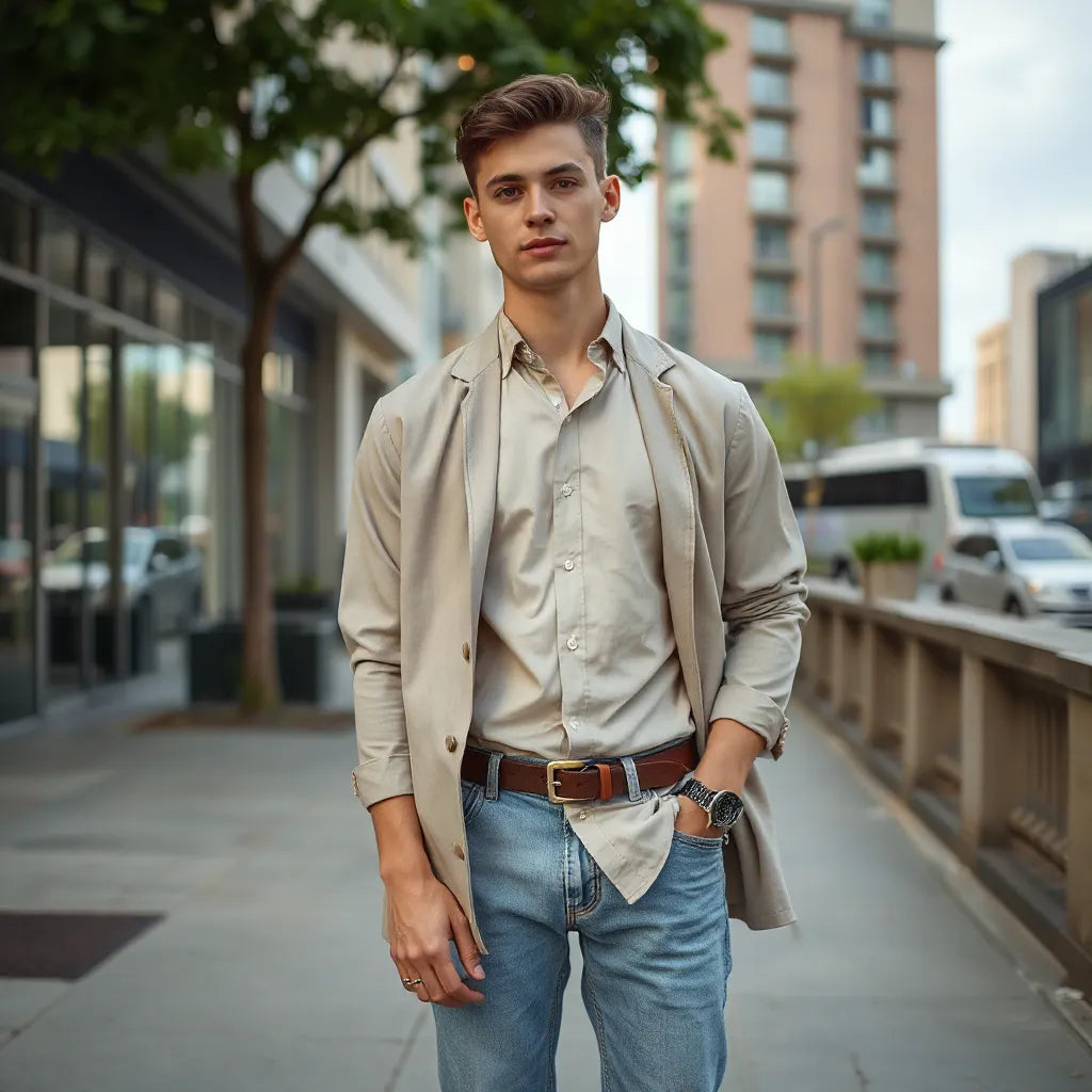 Person wearing a casual graphic shirt with comfortable fit and simple outfit styling outdoors