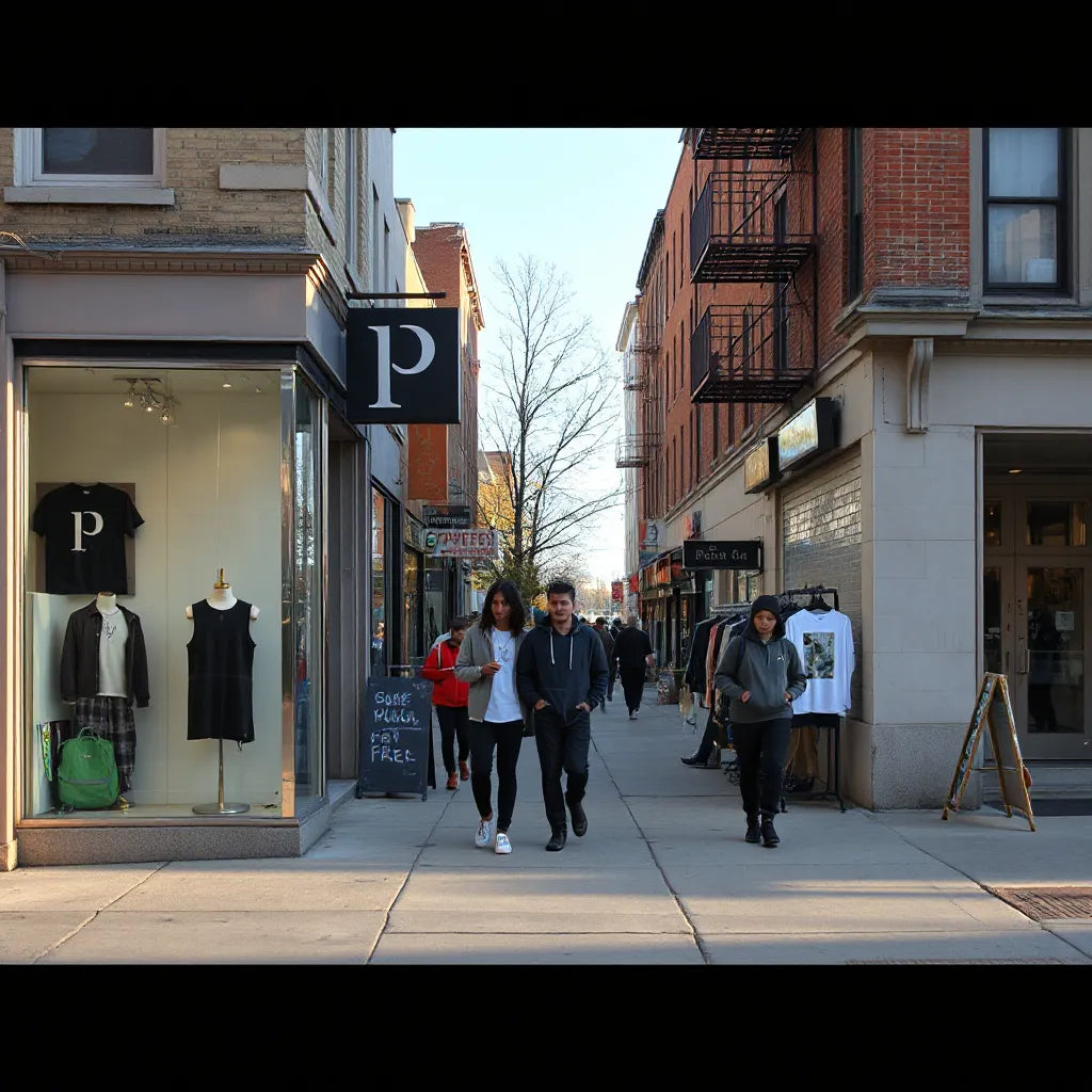 Streetwear storefront windows in the Bronx with mannequins and neatly arranged clothing