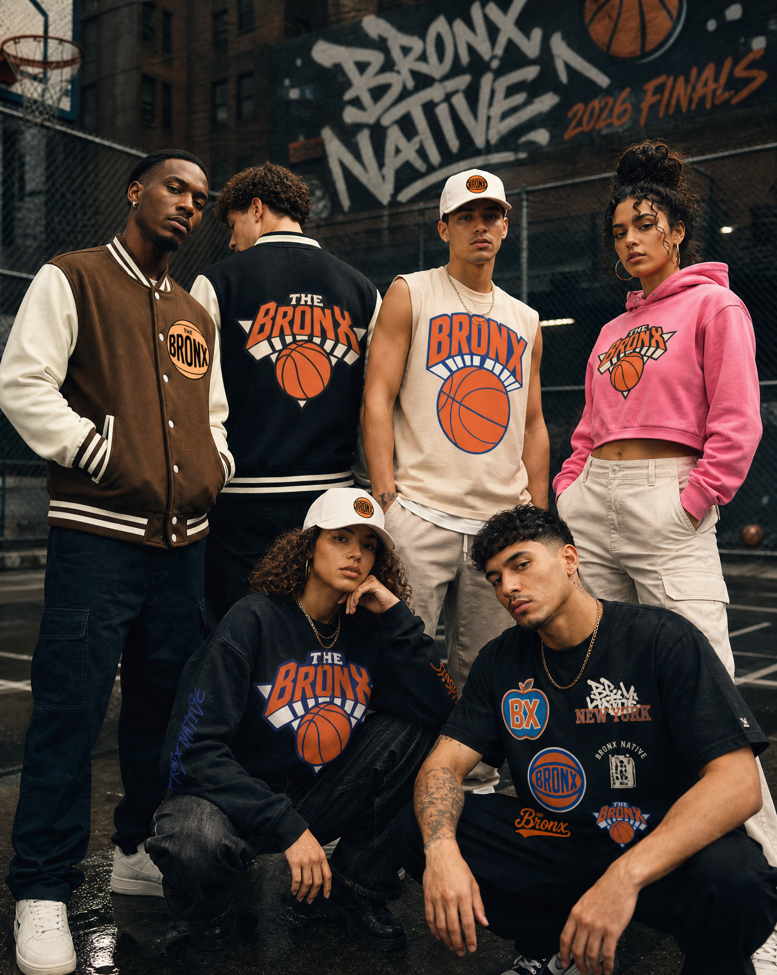 diverse group of young adults in streetwear on a vibrant bronx street