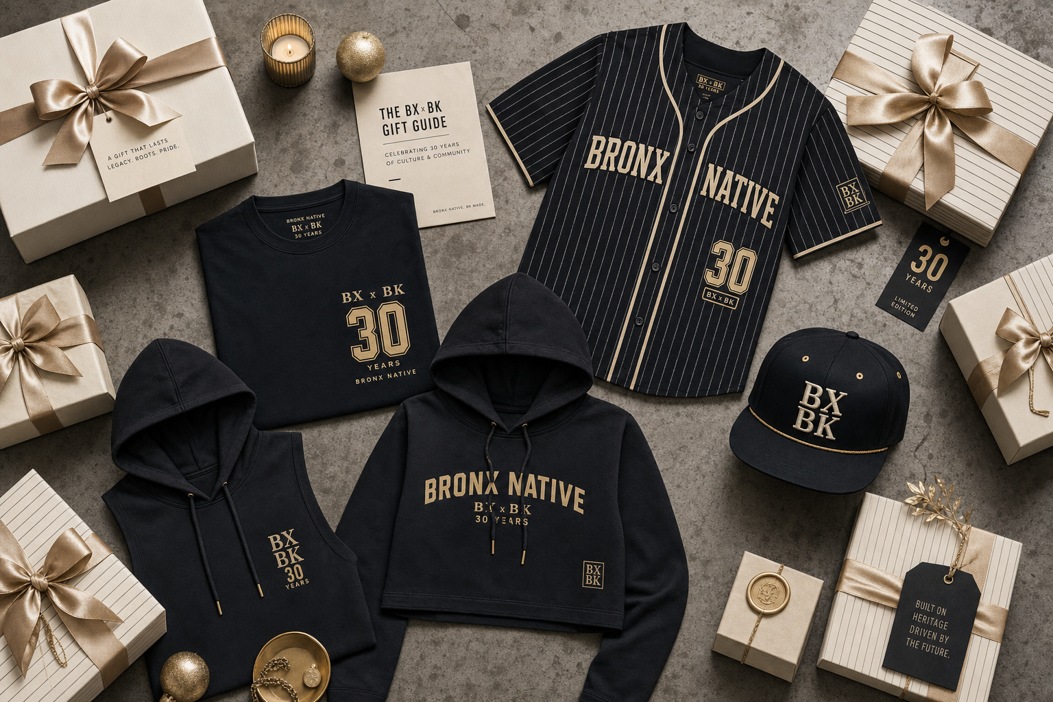 BX x BK 30th Anniversary gift guide cover flat lay
