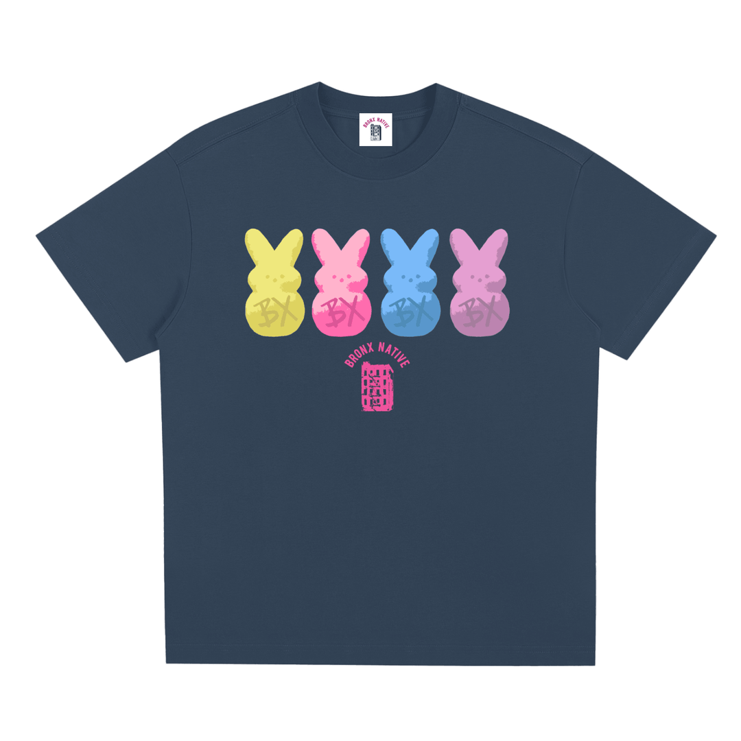 Navy tee with colorful BX bunnies and Bronx Native graphic, NYC streetwear style