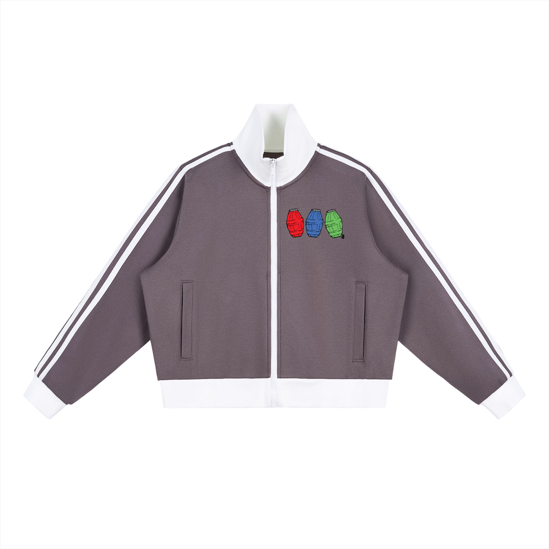 Quarter Waters Womens Contrast Side Stripe Fleece Cropped Track Jacket