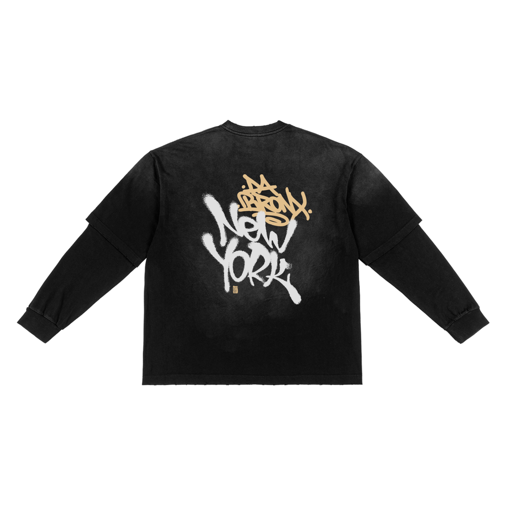 DaBronxNY Sunfade Hand-Frayed Faux Two-Piece T-Shirt