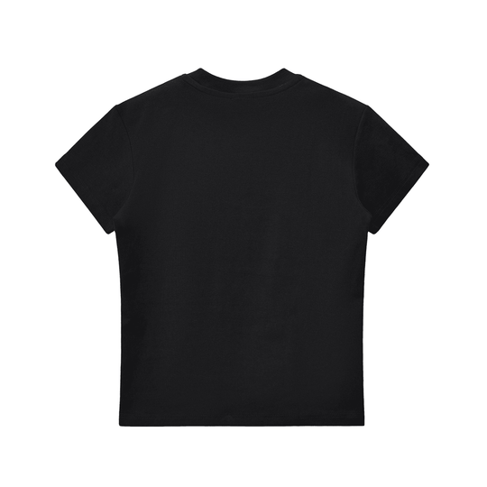 Black kids' t-shirt back view, plain design for Bronx streetwear style