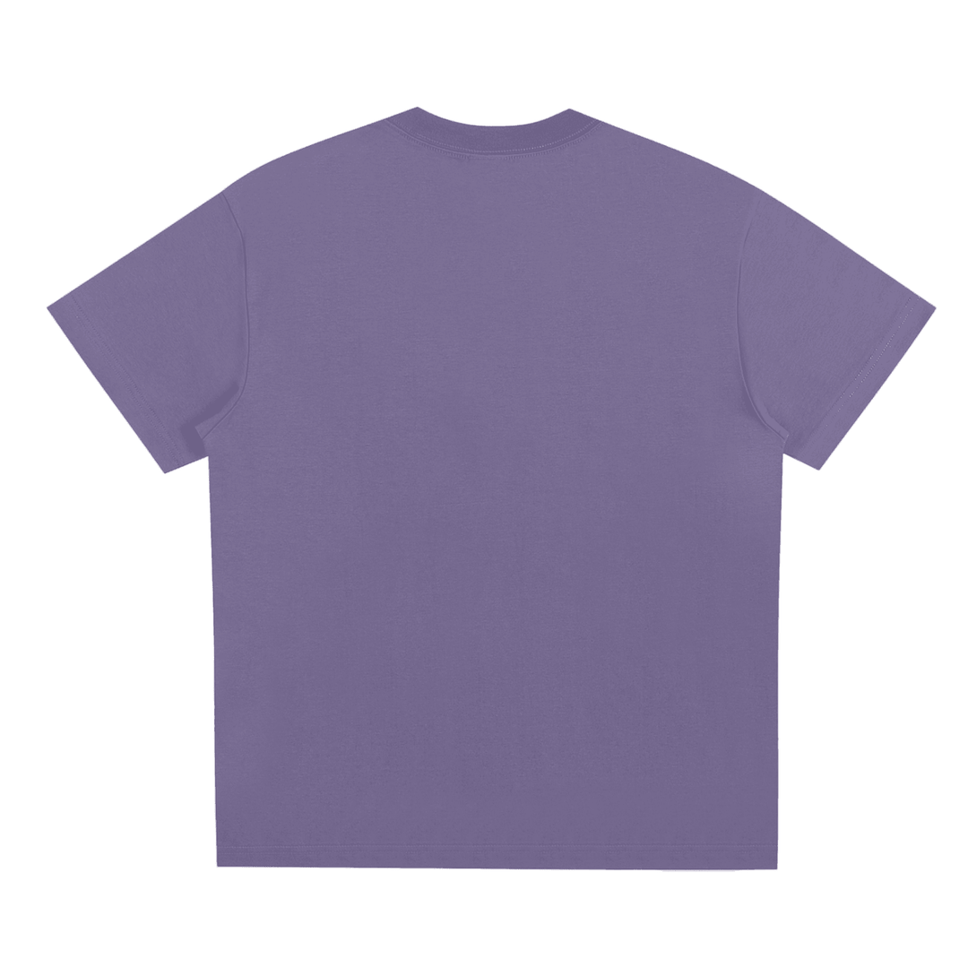 Purple streetwear tee, back view — bold NYC-inspired apparel for urban style