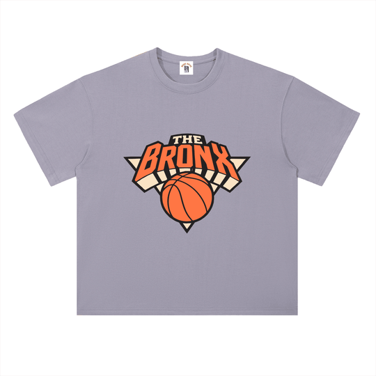 Gray Bronx streetwear tee with bold 'The Bronx' basketball graphic, NYC-inspired urban style