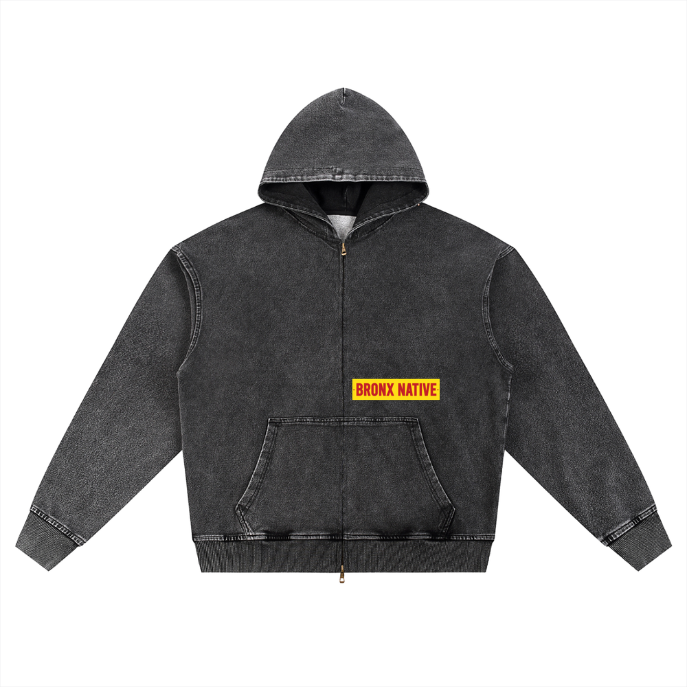 Bronx Native Apparel Snow Wash Oversized Zip-Up Hoodie