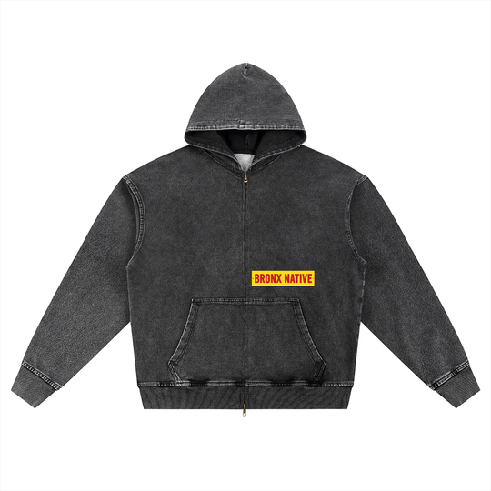 Bronx Native Apparel Snow Wash Oversized Zip-Up Hoodie