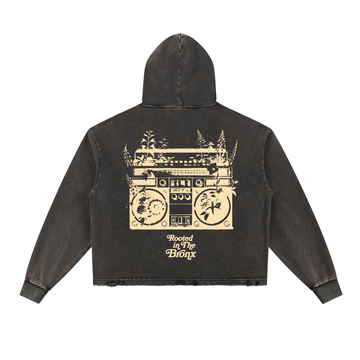 Rooted Boomin' Vintage Washed Frayed-Hem Hoodie