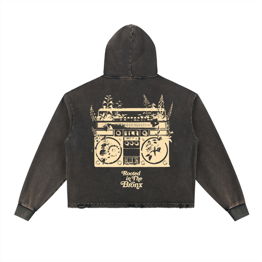 Rooted Boomin' Vintage Washed Frayed-Hem Hoodie