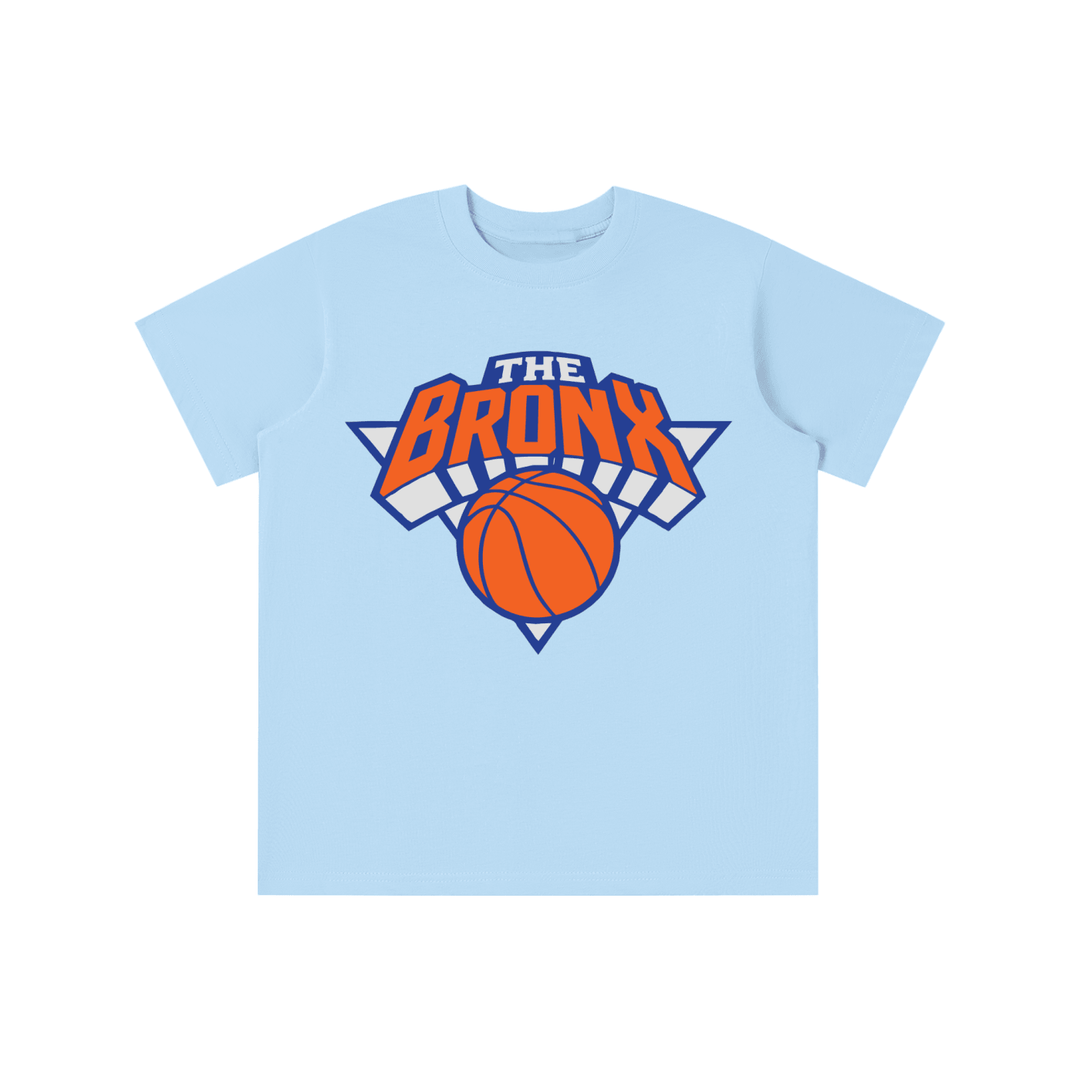 Light blue Bronx streetwear tee with bold 'The Bronx' basketball graphic, NYC-inspired design