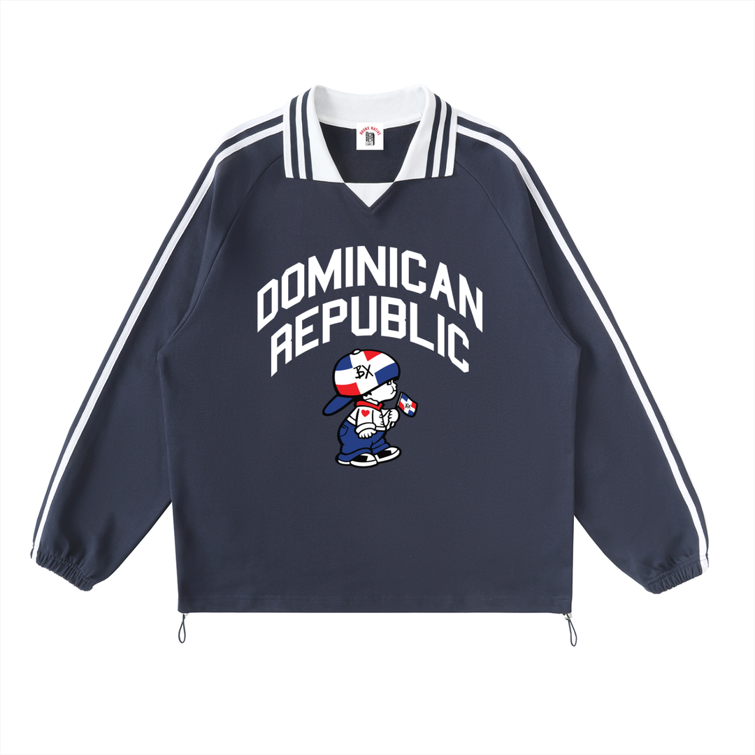 Contrast Striped Lapel Collar Sweatshirt