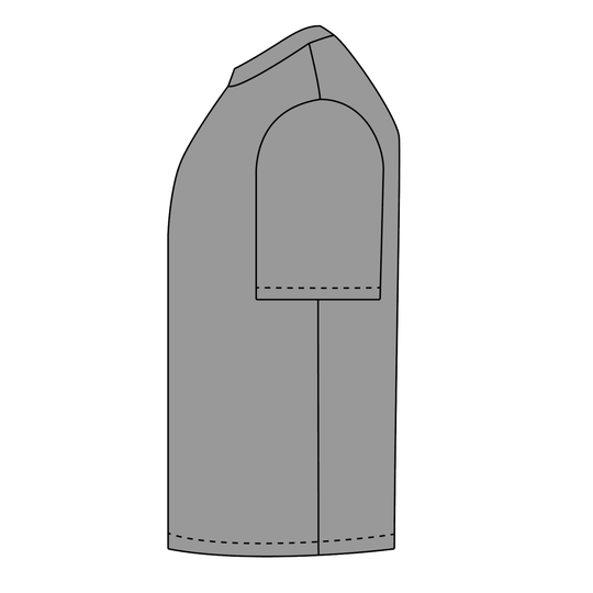 Gray short sleeve t-shirt technical sketch with side seam and sleeve detail