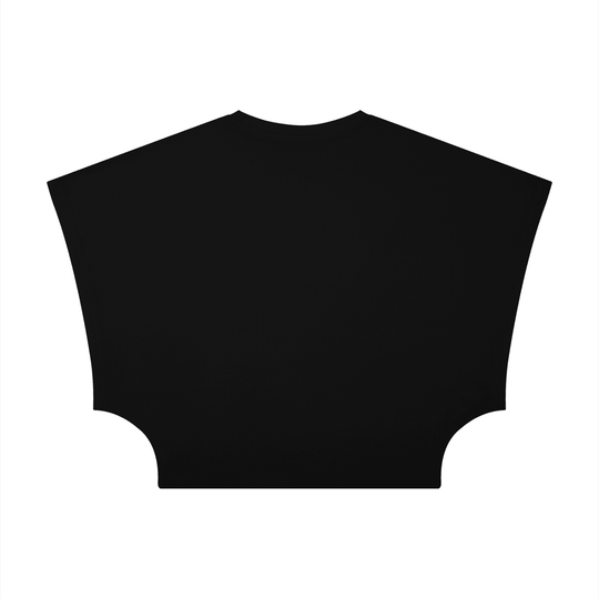 Black cropped t-shirt with wide sleeves, bold streetwear style for urban fashion
