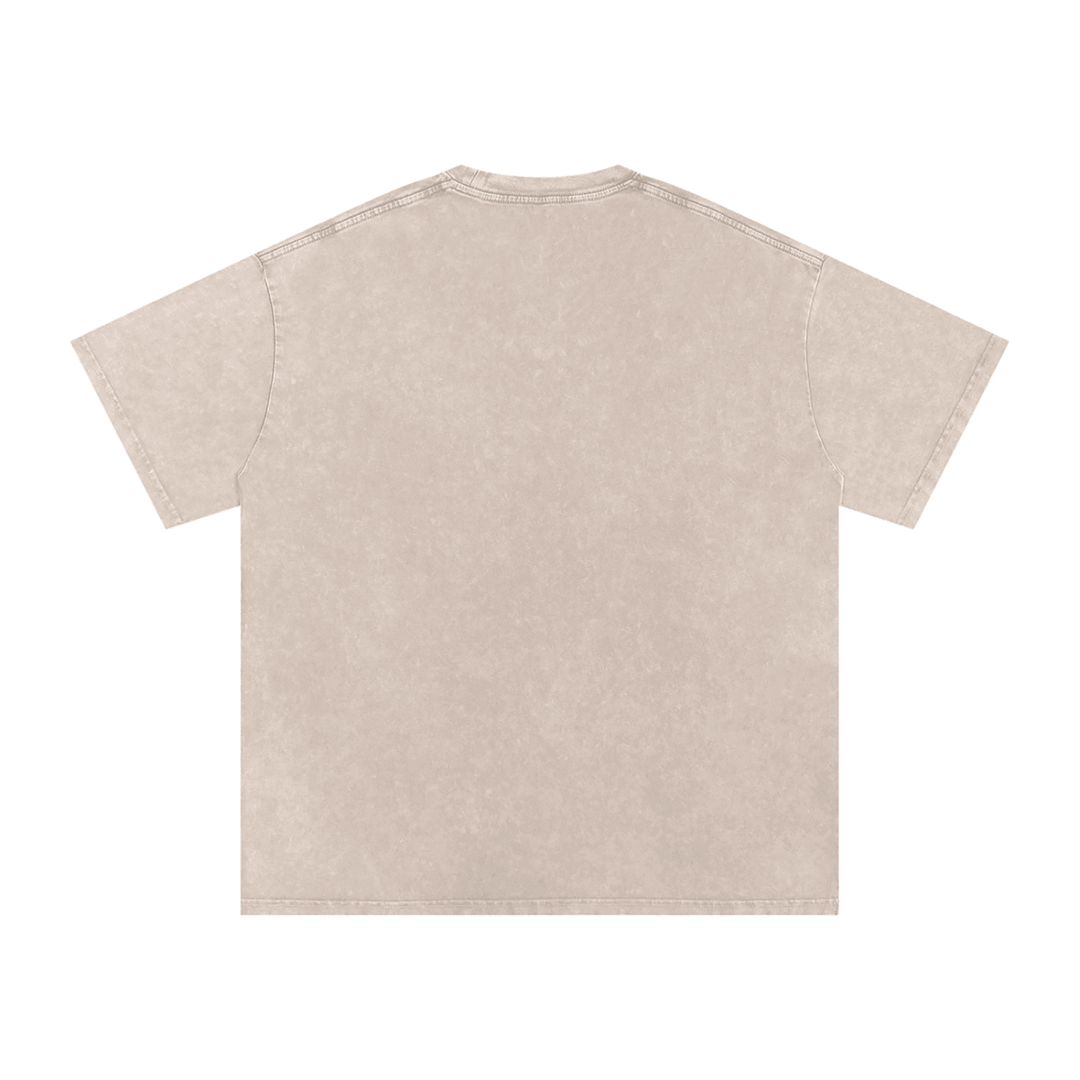 Beige vintage wash t-shirt, back view, streetwear style for casual urban wear