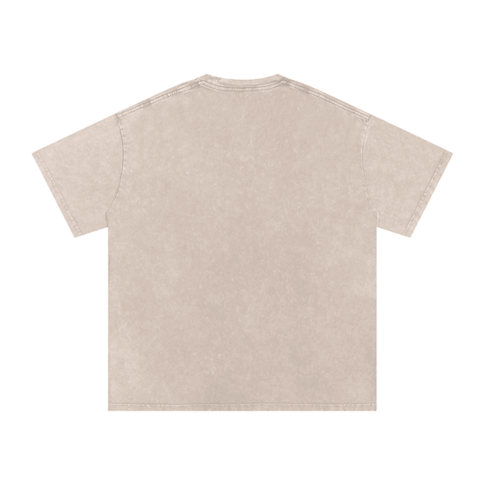 Beige vintage wash t-shirt, back view, streetwear style for casual urban wear