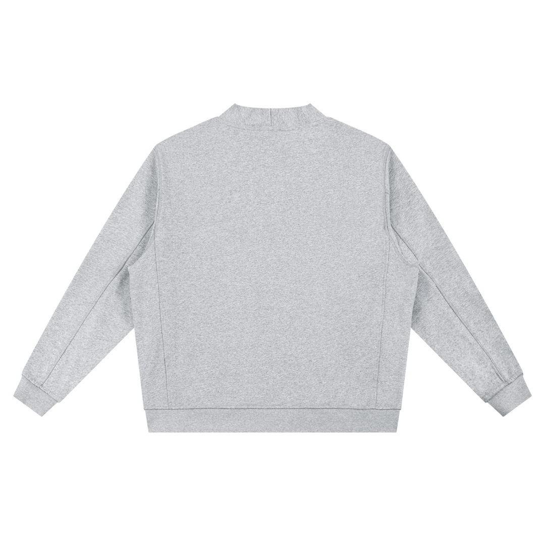 Gray heather crewneck sweatshirt, back view — NYC streetwear style