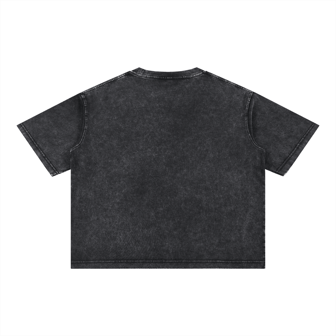 Black acid wash crop tee with bold streetwear style