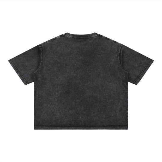 Black acid wash crop tee with bold streetwear style