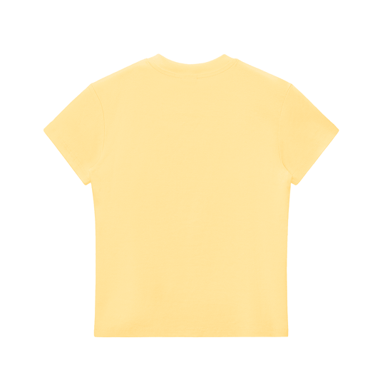 Pale yellow short-sleeve tee, minimalist streetwear design for casual NYC-inspired style