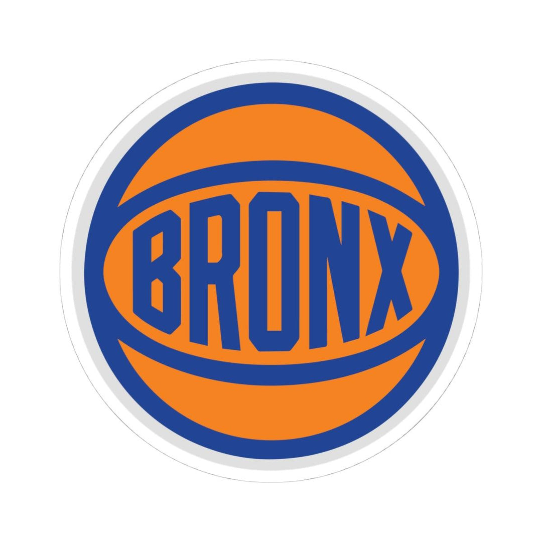 Bronx basketball logo sticker with bold blue text on orange ball design