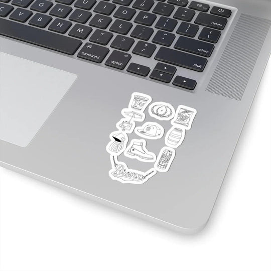Bronx-themed stickers on laptop, featuring NYC streetwear icons and bold designs
