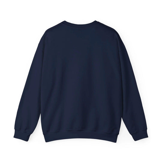 Navy blue crewneck sweatshirt back view, plain design, streetwear style