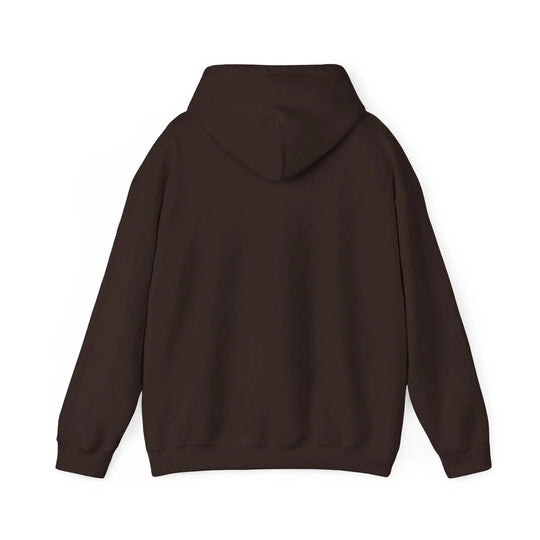 Dark brown hooded sweatshirt back view, urban streetwear style for NYC-inspired fashion