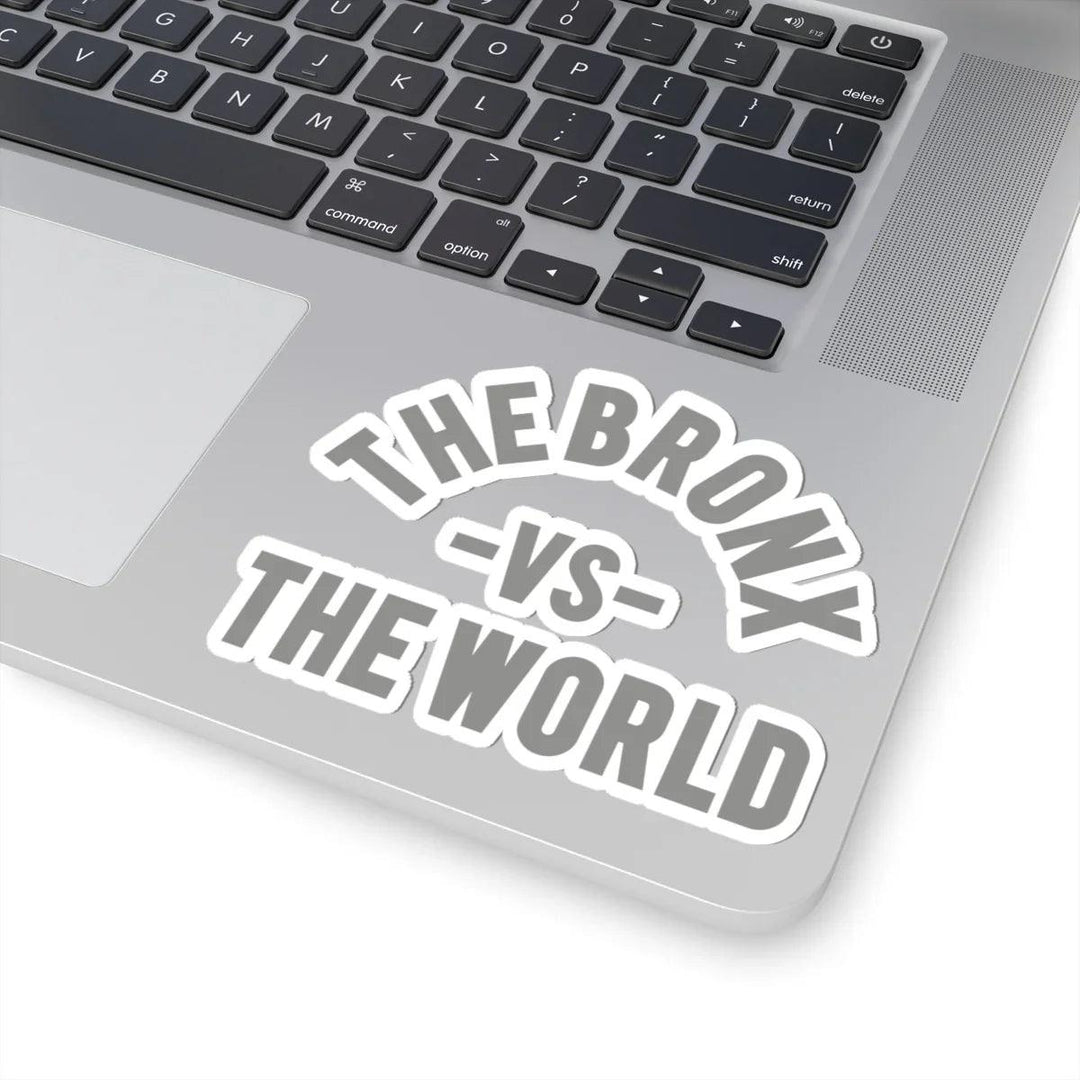 The Bronx vs The World sticker on laptop, bold streetwear design inspired by NYC culture