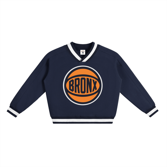 BXN Basketball 2026 Playoff Edition V-Neck Contrast Collar Boxy Sweatshirt by Bronx Native