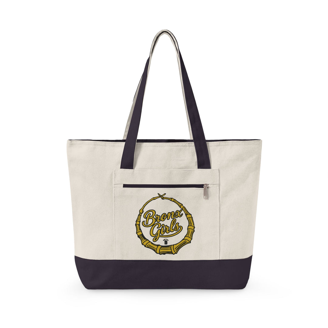 Bronx Girls Hoop Canvas Vintage Coffee Logo Zippered Tote Bag