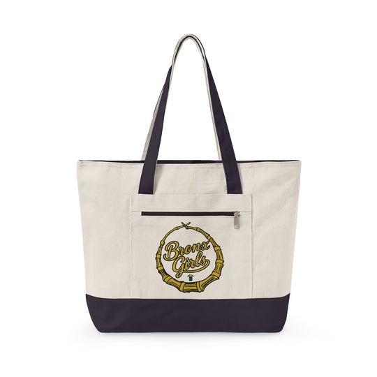 Bronx Girls Hoop Canvas Vintage Coffee Logo Zippered Tote Bag