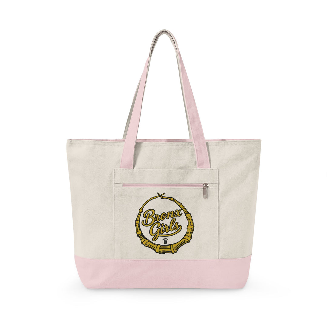 Bronx Girls Hoop Canvas Vintage Coffee Logo Zippered Tote Bag