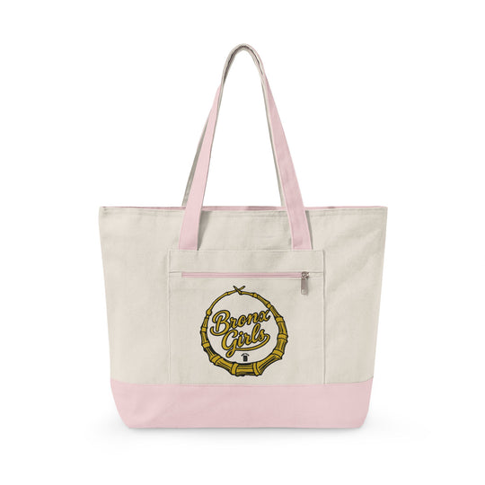 Bronx Girls Hoop Canvas Vintage Coffee Logo Zippered Tote Bag