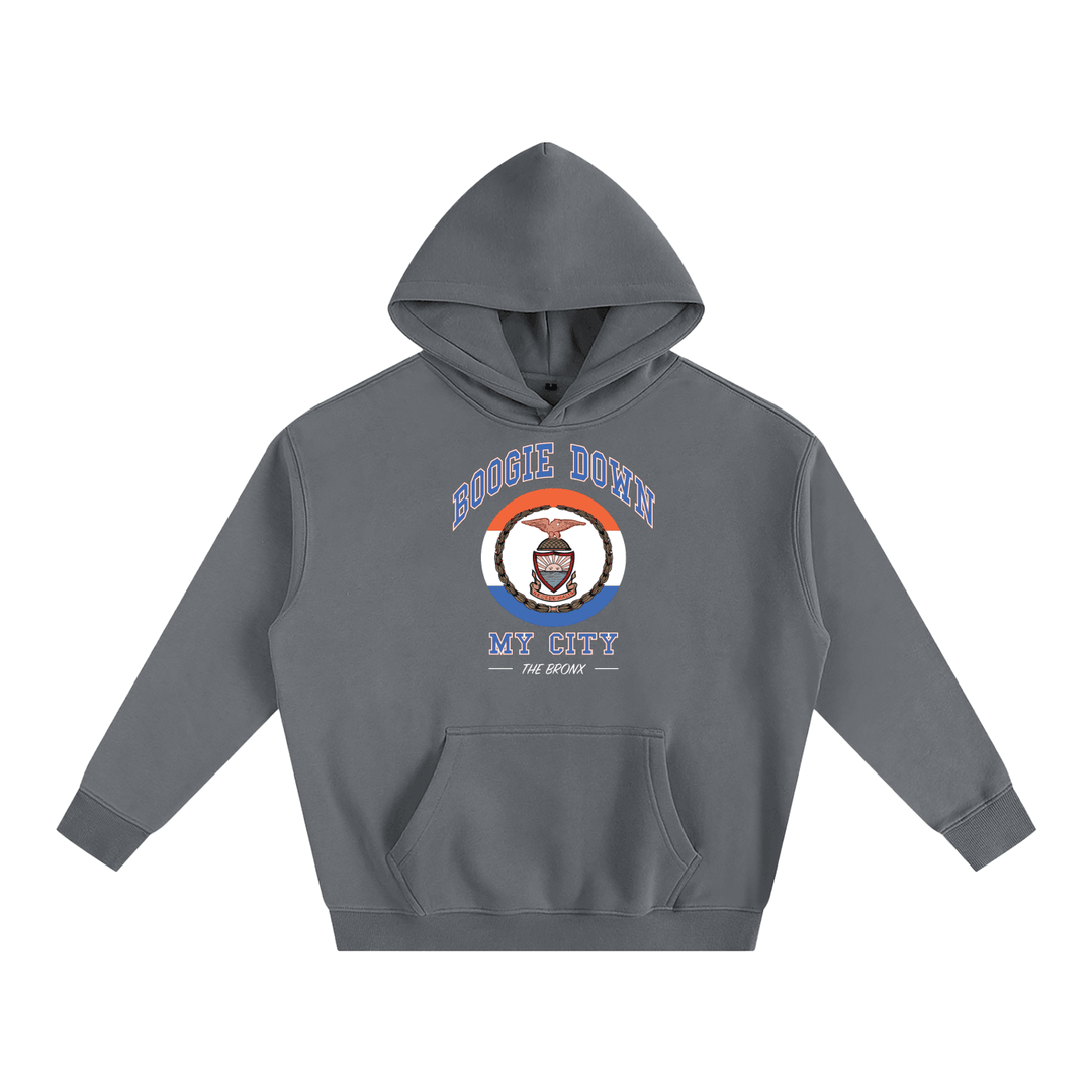 Boogie Down My City Classic Oversize Fleeced Hoodie by Bronx Native for New York summer