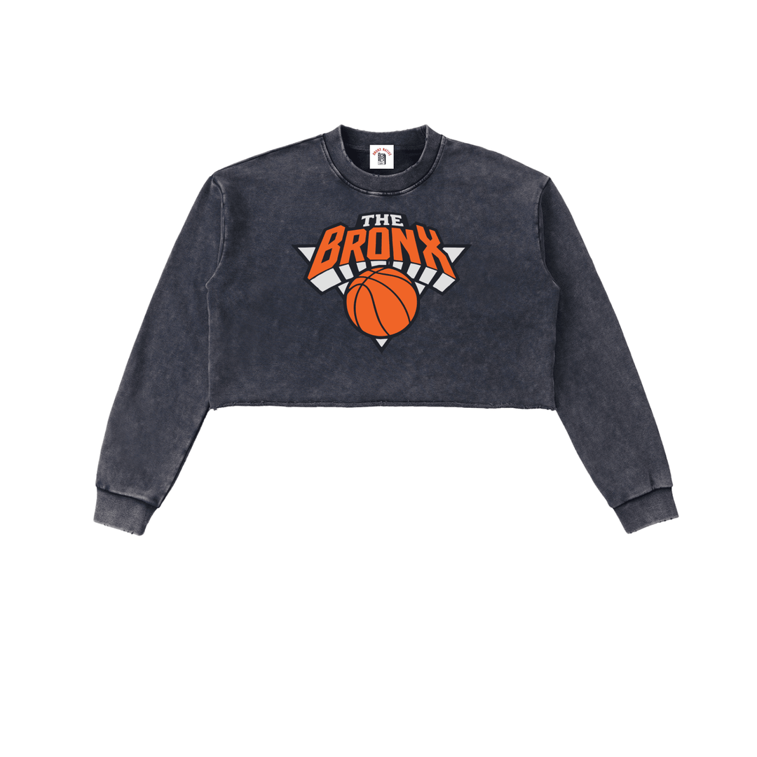 Bronx Basketball 2026 Playoff Edition Women's Snow Washed Raw Edge Cropped Sweatshirt by Bronx Native
