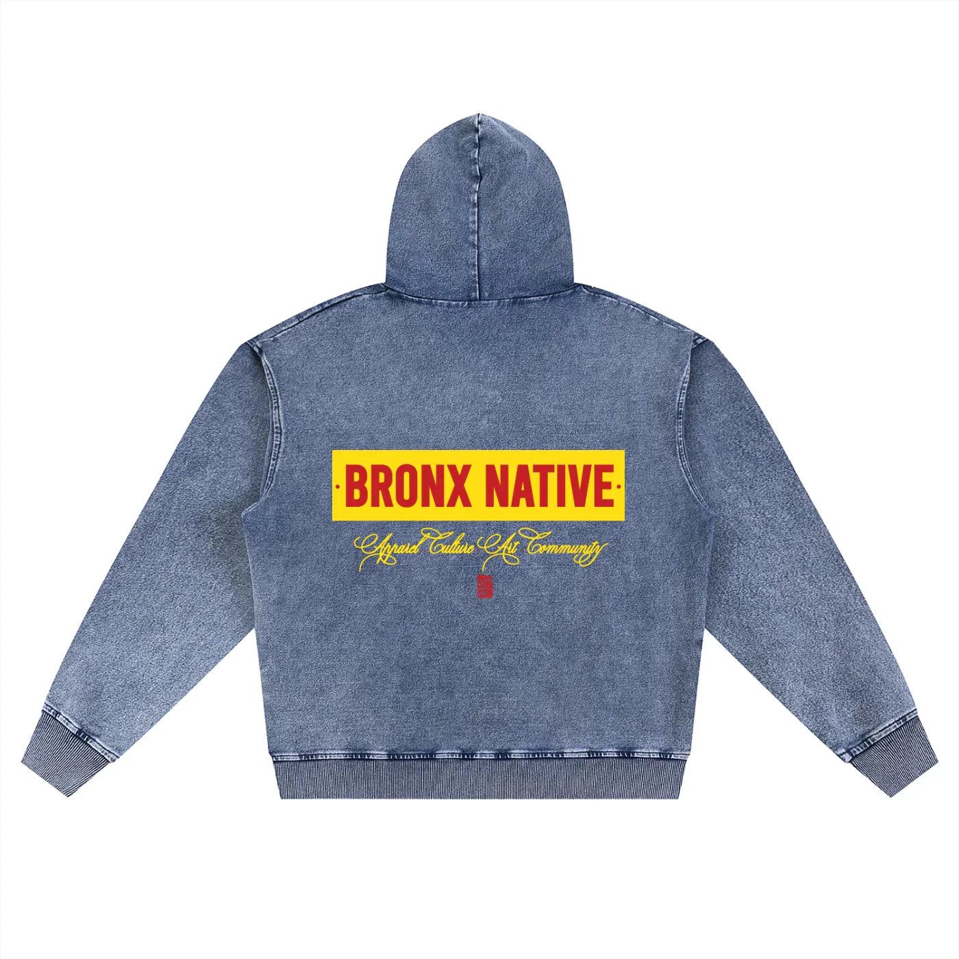 Bronx Native Apparel Snow Wash Oversized Zip-Up Hoodie | Bronx