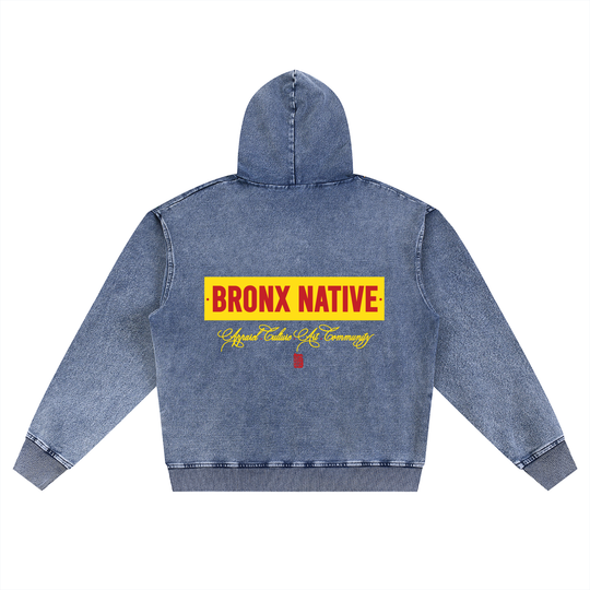 Bronx Native Apparel Snow Wash Oversized Zip-Up Hoodie