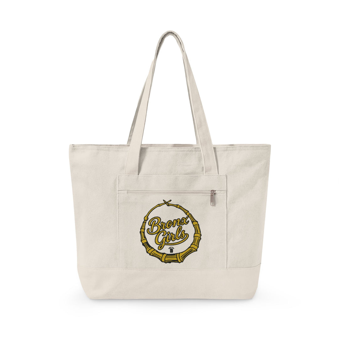 Bronx Girls Hoop Canvas Vintage Coffee Logo Zippered Tote Bag