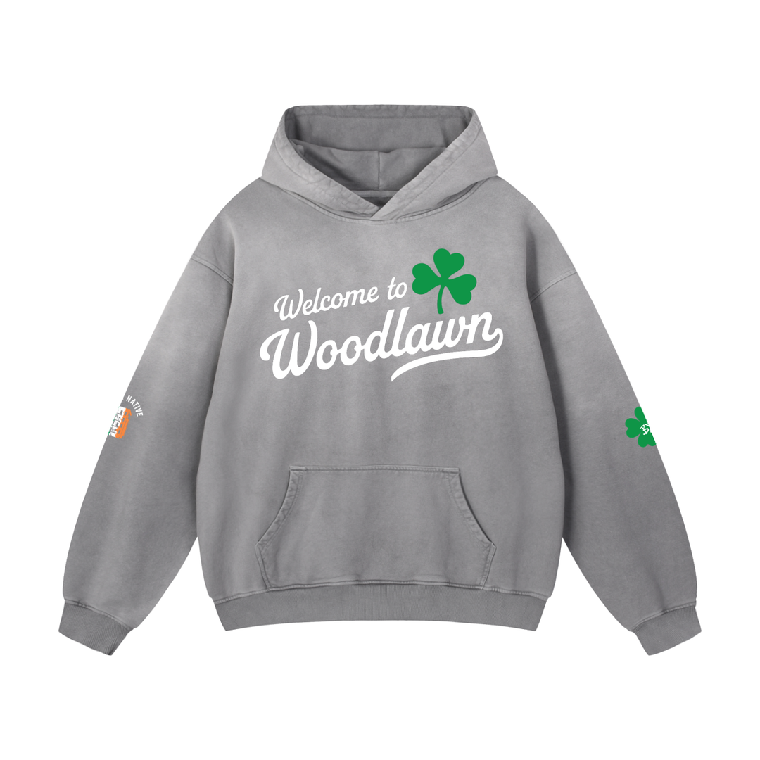 St. Patty's Day Bronx Native Exclusive "Welcome to Woodlawn" Unisex Heavyweight Sunfade Oversized Hoodie