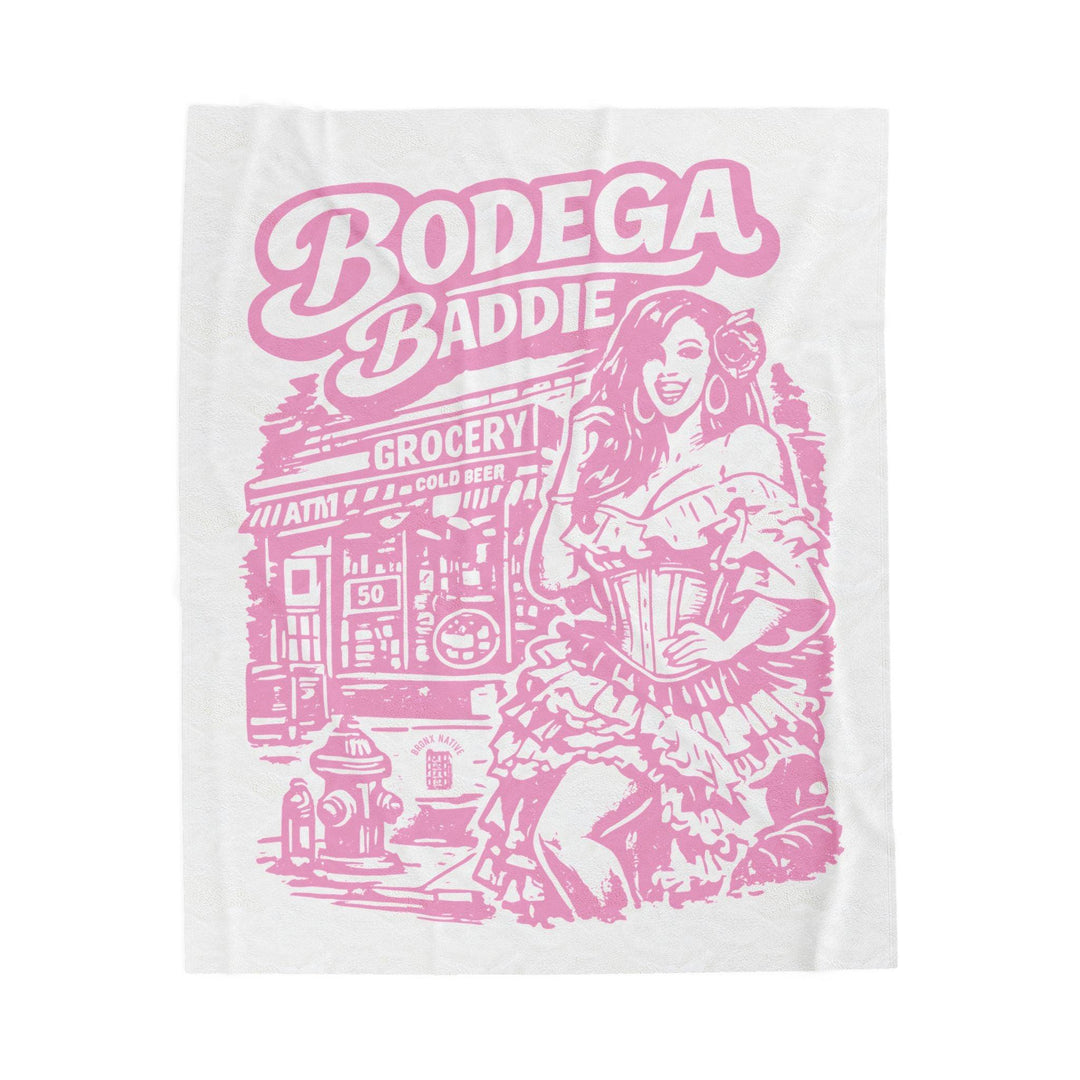 Bodega Baddie Velveteen Plush Blanket — Pink Retro Diner/Grocery Graphic Throw