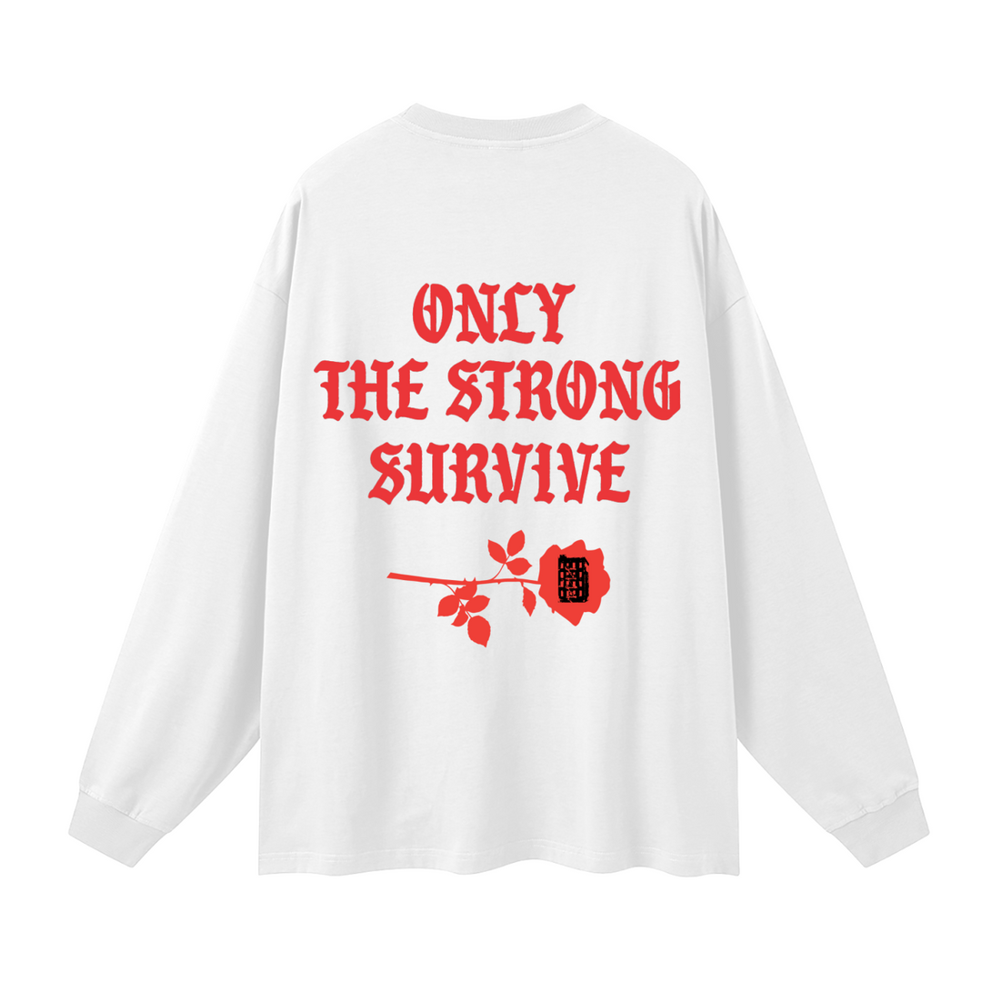 【極美品】 CREST CLOTHING Border long T shirt Only The Strong 🌹 Oversized Unisex Long Sleeve T-Shirt – Bronx