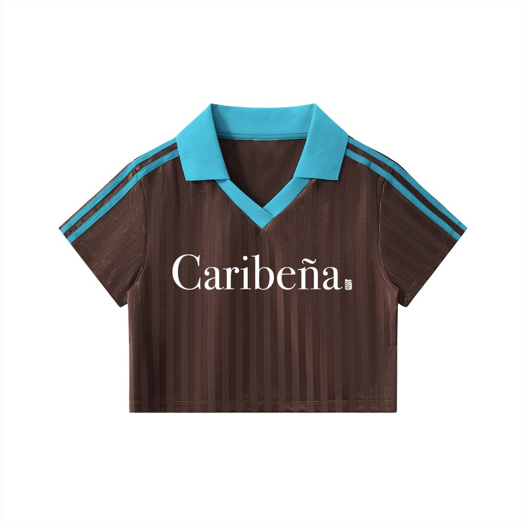 Caribena Contrast Collar Striped Cropped Jersey