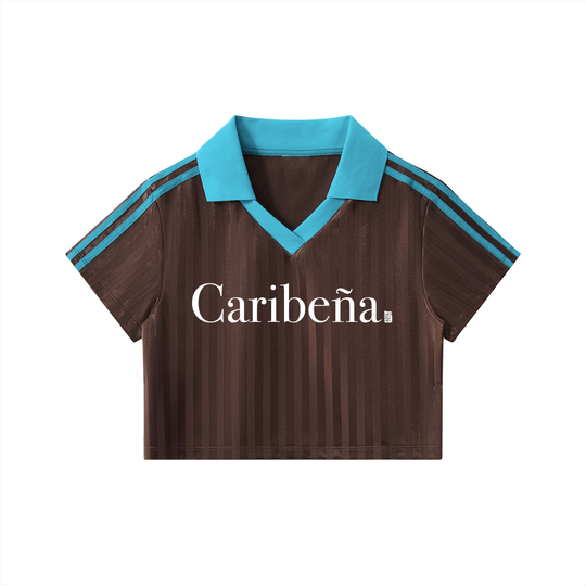 Caribena Contrast Collar Striped Cropped Jersey