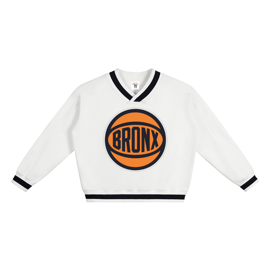 BXN Basketball 2026 Playoff Edition V-Neck Contrast Collar Boxy Sweatshirt by Bronx Native