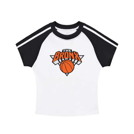 Bronx Basketball 2026 Playoff Edition Women's Contrast Stripes Bodycon Raglan Sleeve T-Shirt by Bronx Native