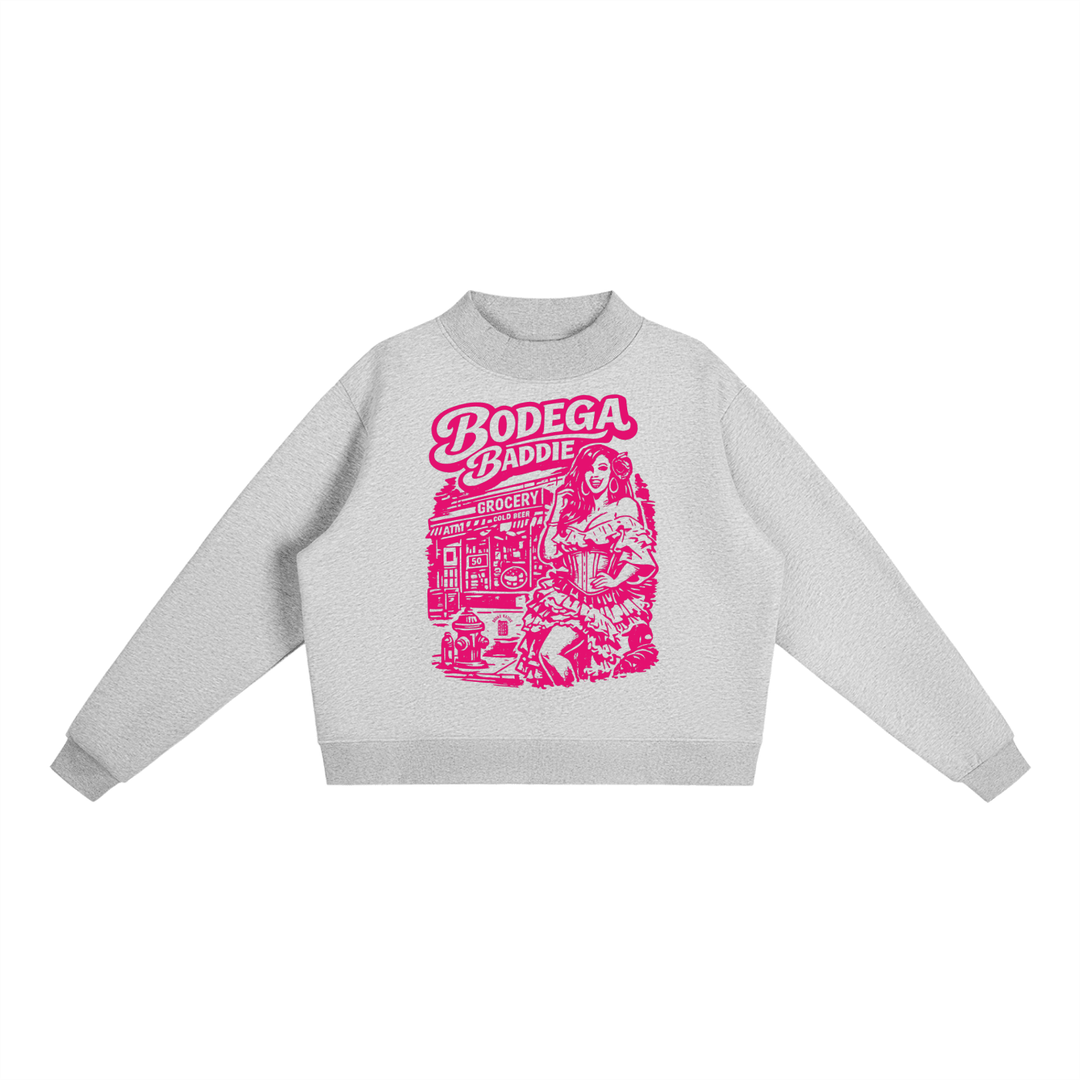 Bodega Baddie Essential Fleece Mock-Neck Crew Sweatshirt by Bronx Native