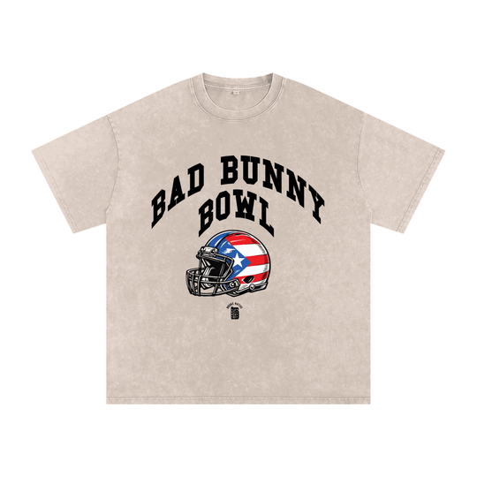 Bad Bunny Bowl (Black) Snow Washed Oversized Cotton T-Shirt